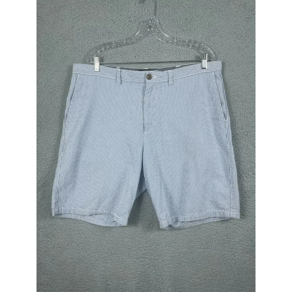 Banana Republic Factory Mens Aiden Blue Seersucker Stripe Shorts Size 38 Waist